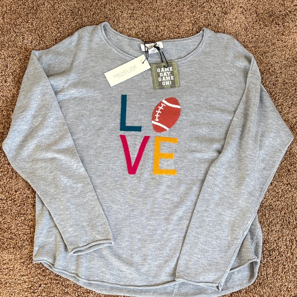 Rachel Zoe Gray Sweater with Multicolor LOVE Design